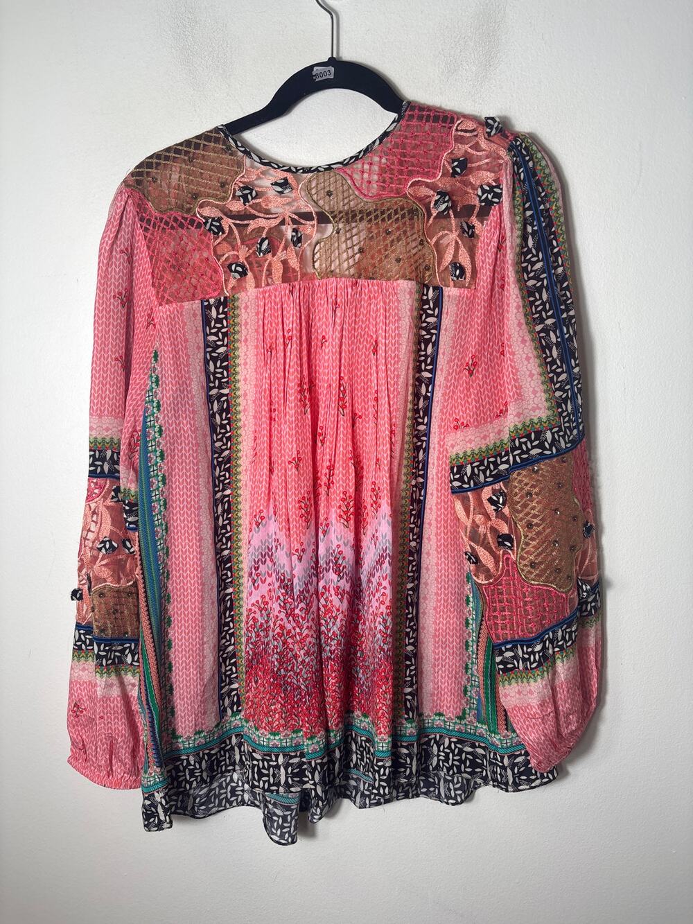 BHANUNI by JYOTI.... Pink Long Sleeve Babydoll Embroidered Tunic Sz S
